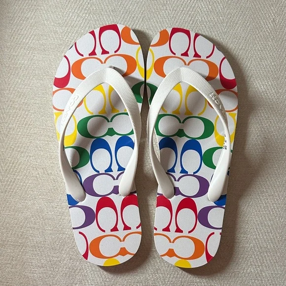 Coach Multicolor Logo Flip Flops Size 8-9 - Picture 2 of 4